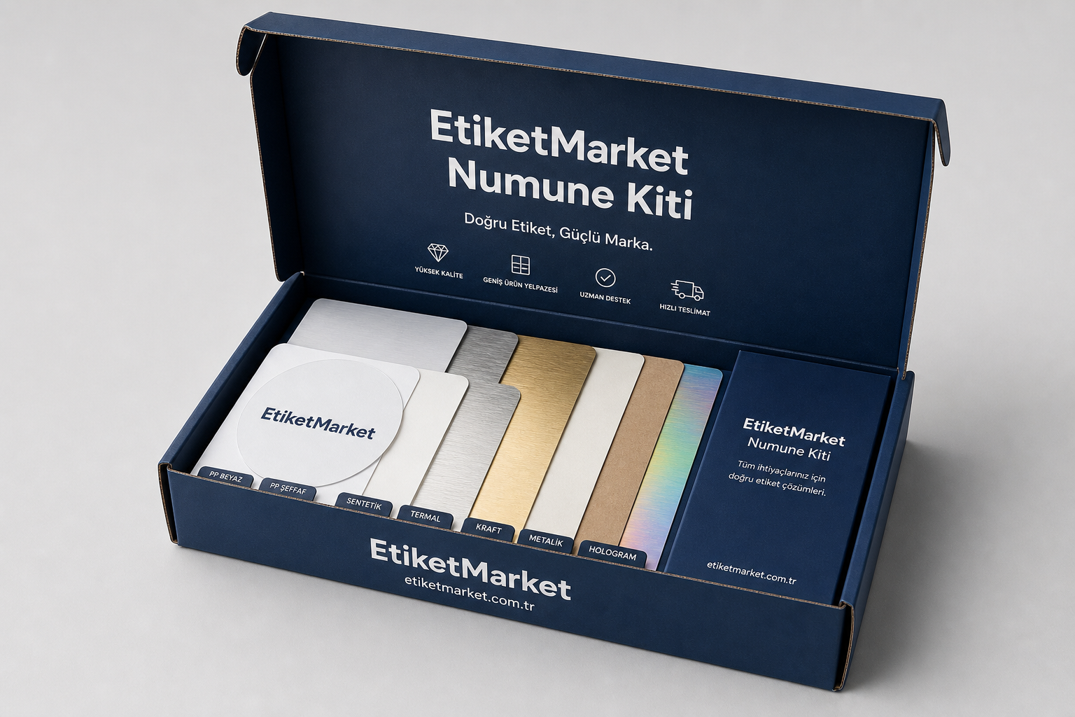 EtiketMarket ücretsiz numune kiti kutusu ve etiket örnekleri